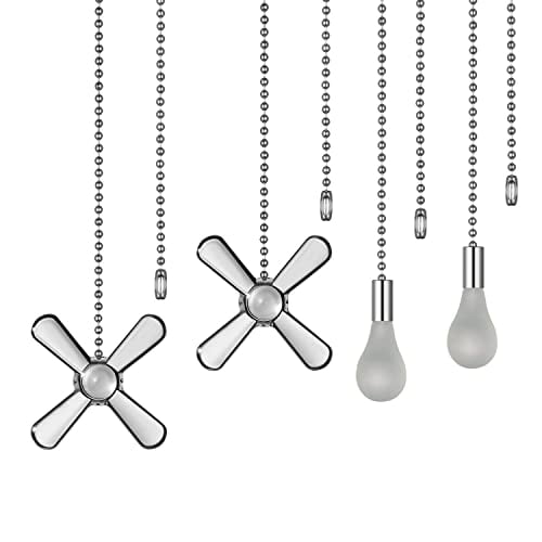 12 inch Ceiling Fan Pull Chain with Decorative 3 mm Frosted Light Bulb and Fan Cord Extender Chains for Mounted Ceiling Fans and Light Fixtures (Nickel)