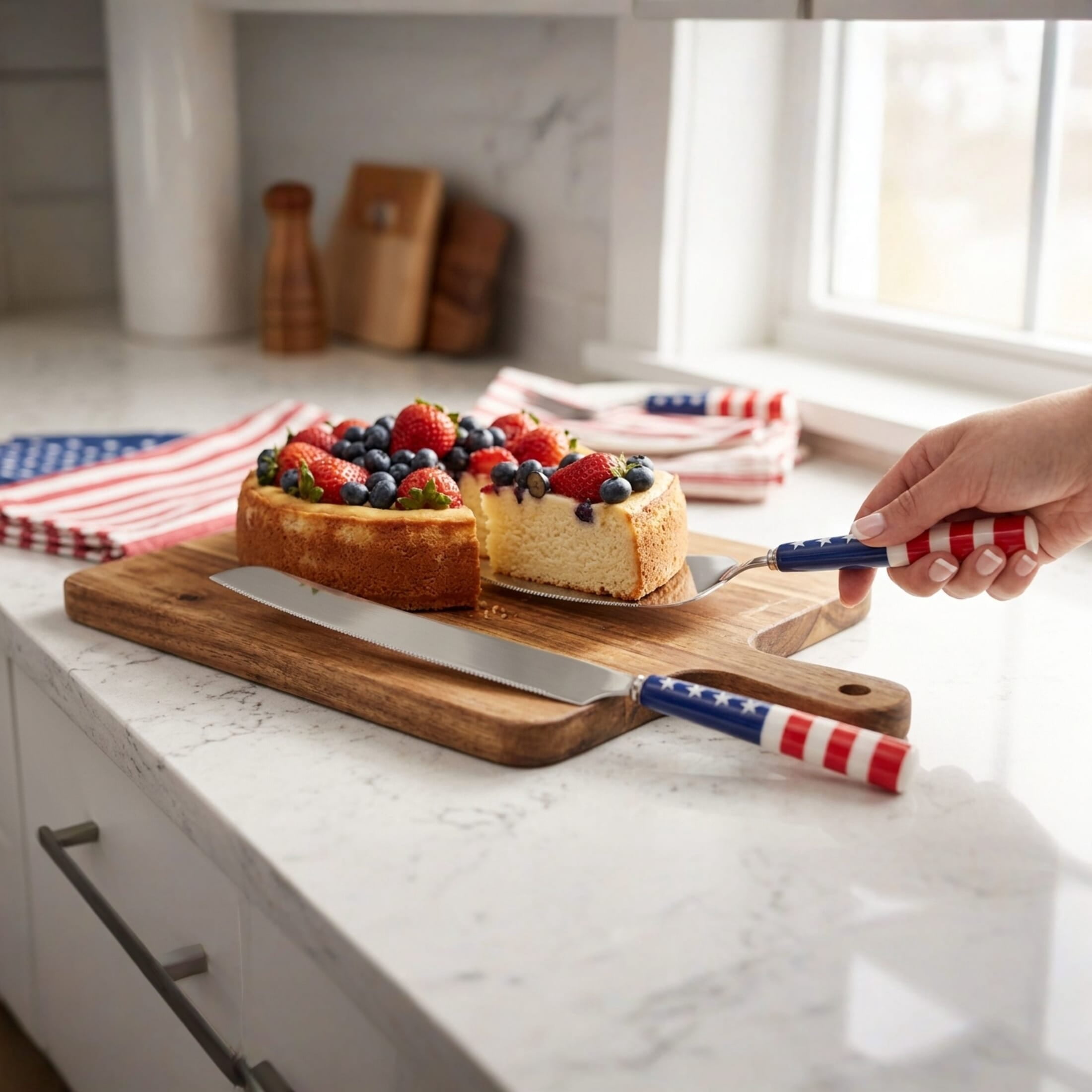 International Silver Stars and Stripes Ceramic Handle Cake Serving Set