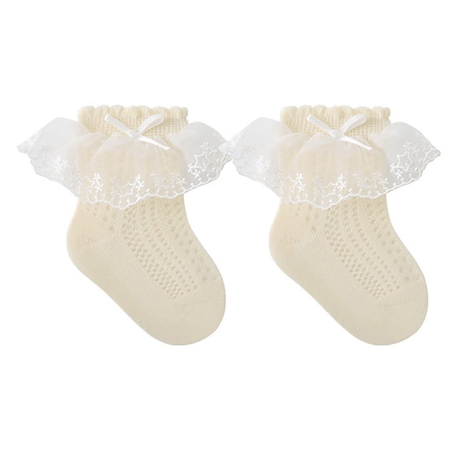 TZEWGL Comfortable Baby Socks For Girls Boys Soft Double Layer Lace Ruched Trim Everyday Wear For Infants Toddlers size2-3T