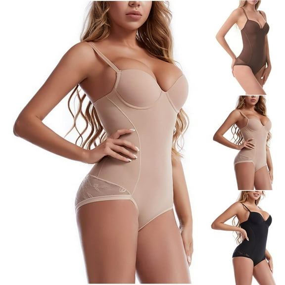 Gmluru Womens' Seamless Shapewear Solid Color Mesh Gauze Splicing Together Perspective Lrregular Wrap The Chest Waist Bodysuit Khaki Bodysuit S-2XL