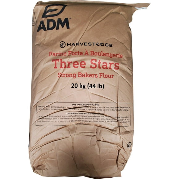 ADM Three Star Strong Baking Flour - 20kg (44lbs) - 1ct - High-Protein Flour for Artisan Breads & Baking (1ct)