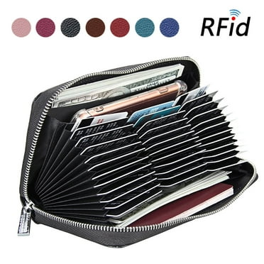 Details about   Women100% Genuine Leather Double Zipper Bifold Wallet RFID Blocking Card Holder 