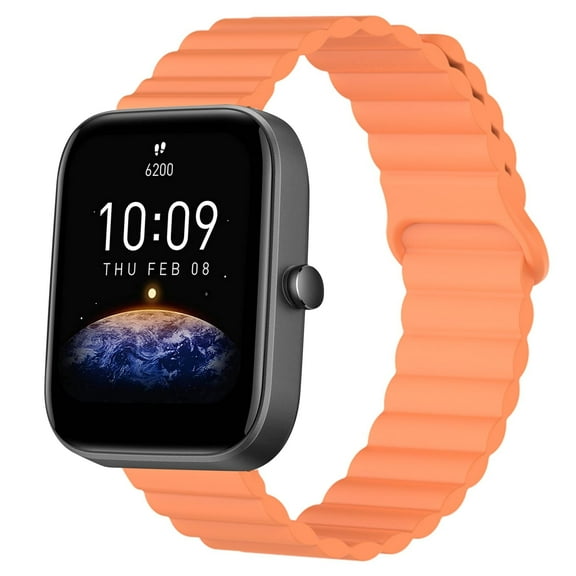 Soft Magnetic Silicone Replacement Wristband Strap Compatible with Amazfit Bip 3 / Bip 3 Pro / Bip U Pro / Bip Lite / Bip S / Bip S lite / Bip U Women Men (Orange)