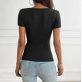 thumbnail image 6 of FRSASU Womens Short Sleeve Shirts V Neck Rib Knit Slim Fit Tops Casual Stretch Basic Tee Going Out Top Summer Fashion Black, 6 of 6