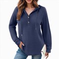 thumbnail image 4 of Towmus Hoodies for Women Half Button Long Sleeve Pullover Casual Drawstring Waffle Pullover Tops Loose Hooded Sweatshirt with Pocket, 4 of 6