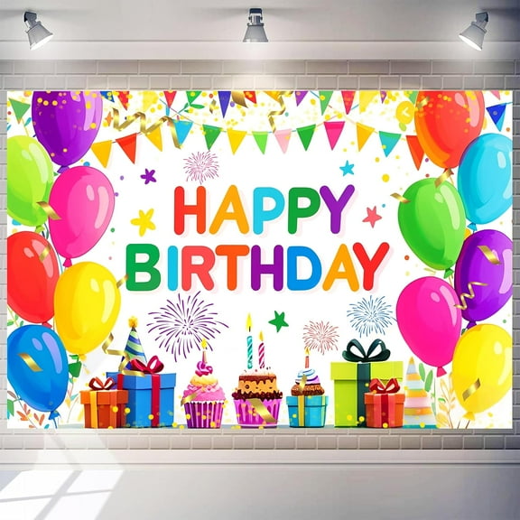 Happy Birthday Beautiful Backdrop Polyester Colorful Happy Birthday Photography Background Kids Boys Girls Birthday Party Decorations Banner for Indoor Outdoor Home Wall Decor