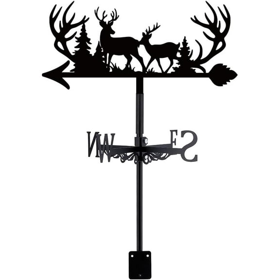 Antlers Weather Vane Forest Deer Weathervanes Black Metal Wind Vanes Animal Weather Vanes Weathervane Garden Ornament for Farmhouse Garden Outdoor Yard Roof Shed Paddock Decoration