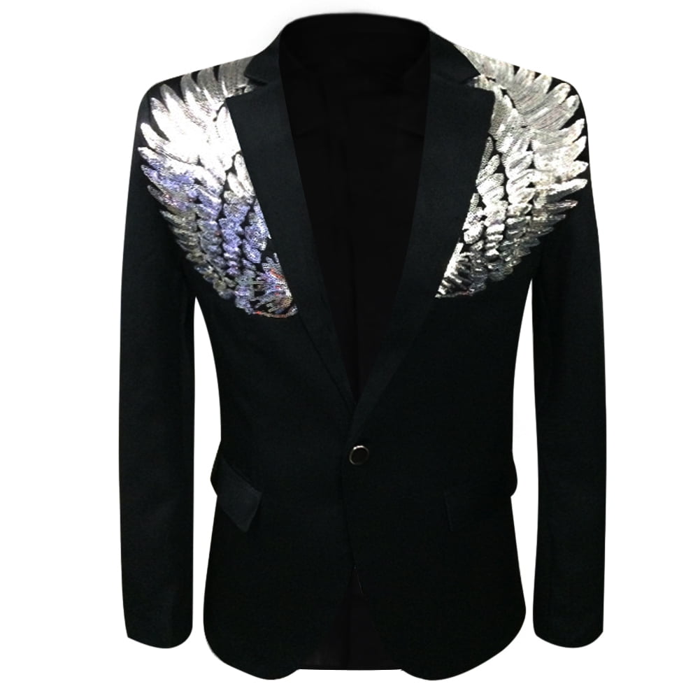 Men's Wedding Sequin Wing Stage Clothes Premium Suit Jacket Blazer Coat ...