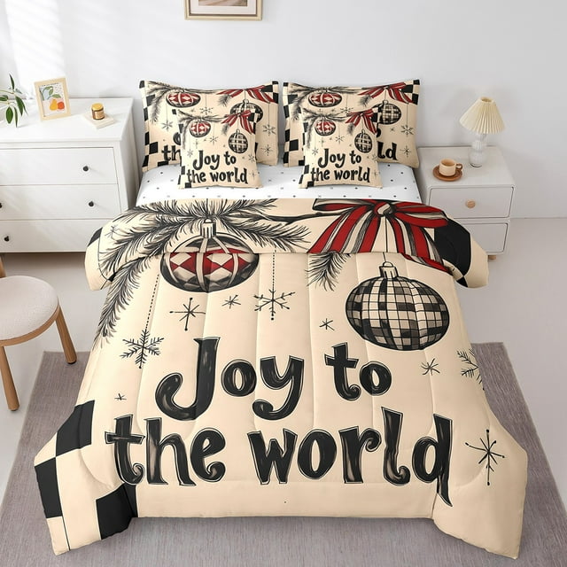 Merry Christmas Twin Comforter Set 7 Pieces,Xmas Snowflake Comforter for Twin Size Bed Reversible,Christmas Light Bed in a Bag with Comforter,Sheets,Pillowcases & Shams
