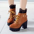 thumbnail image 2 of hopeusnice Women's Lace Up Ankle Boots Chunky Heel Buckle Block Heel Booties Comfortable Shoes Fall Winter Warm Boots Brown 40, 2 of 7