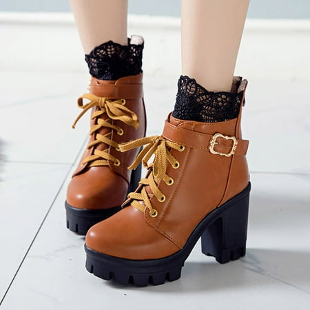 

Kayannuo High Heel Boots Clearance Summer Womens Sandals Fashion Women s Thick High Heel Lace Up Ankle Boots Platform Lace Student Shoes High Heels for Women Back to School Gifts