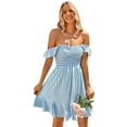 thumbnail image 1 of Vestido midi de verano con hombros descubiertos para mujer Vestidos largos de playa fluidos con volantes divididos en la cintura alta a rayas Zhivalor BST3010008-4, 1 of 6