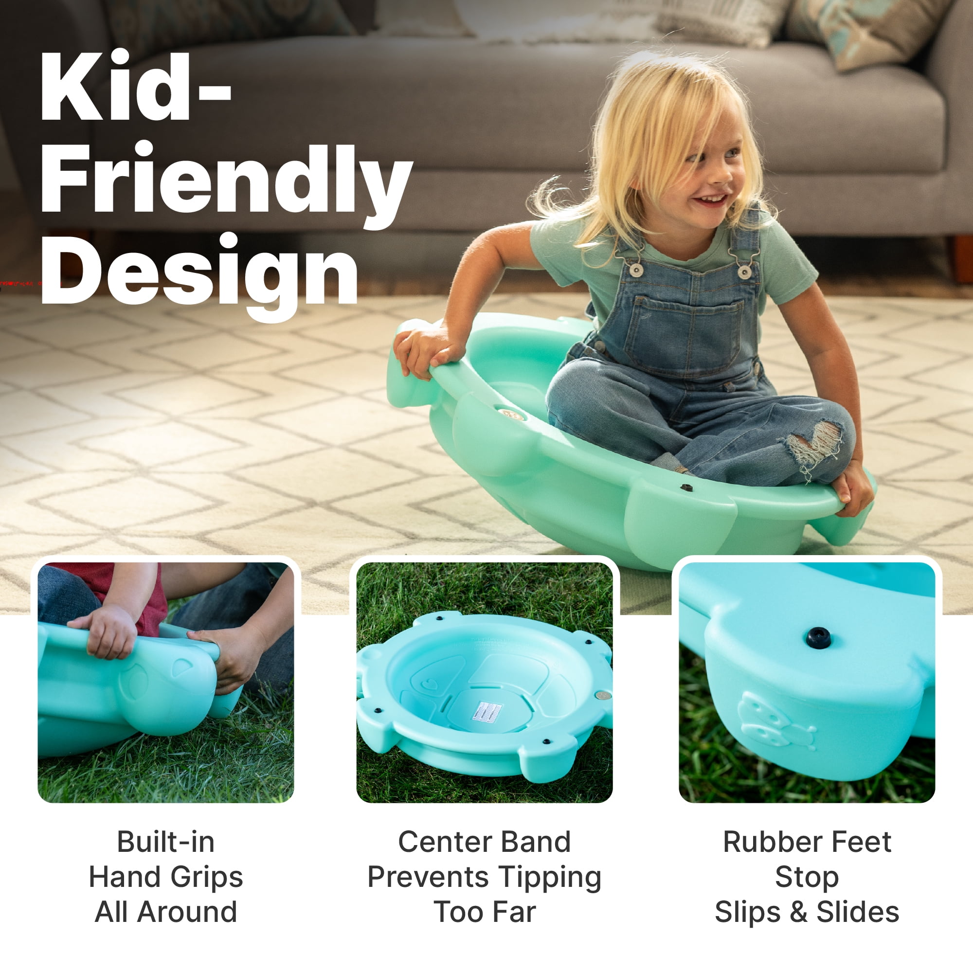 Étape2 Disque à bascule Topsy Turtle et pierre à marcher, jouet d'équilibre et d'escalade pour enfants et tout-petits, intérieur/extérieur, 18 mois - 3 ans, menthe