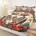 thumbnail image 4 of Homewish Romantic Couple Skeleton Twin Sheet Sets, Retro Rustic Flower Floral Twin Fitted Sheet, Mandala Bohemian Style Flat Sheet, Lightweight Room Decor, 3pcs, 4 of 8