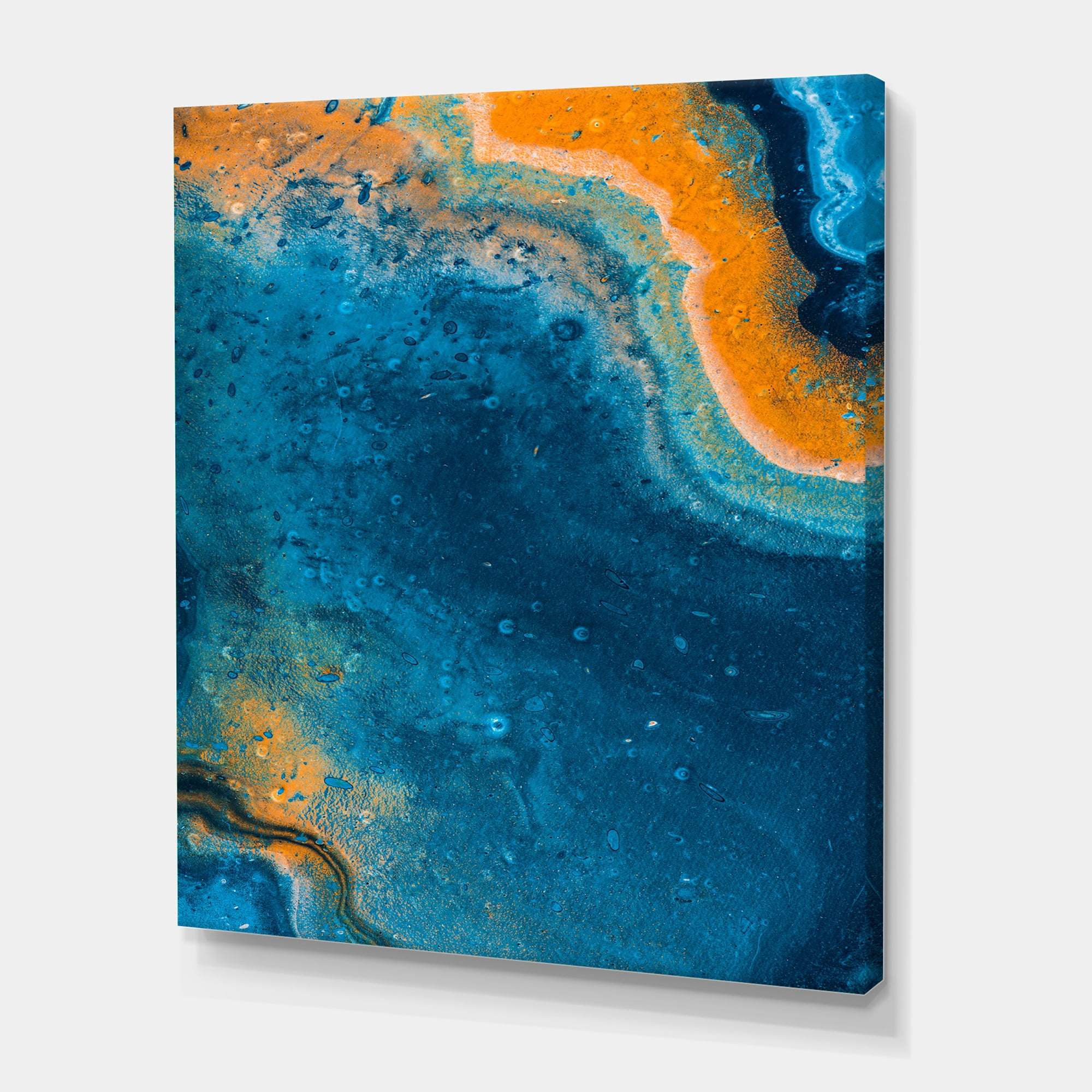 Designart ' Abstract Marble Composition In Orange and Blue V ' Modern Canvas Wall Art Print