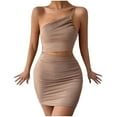 thumbnail image 1 of Gspmoly Robes d'Été pour Femmes 2025, Robe Courte à une Épaule pour Femmes, Couleur Unie, Design Mode, Hanches à Cordon, Robe de Cocktail, Soldes d'Été Liquidation, 1 of 4