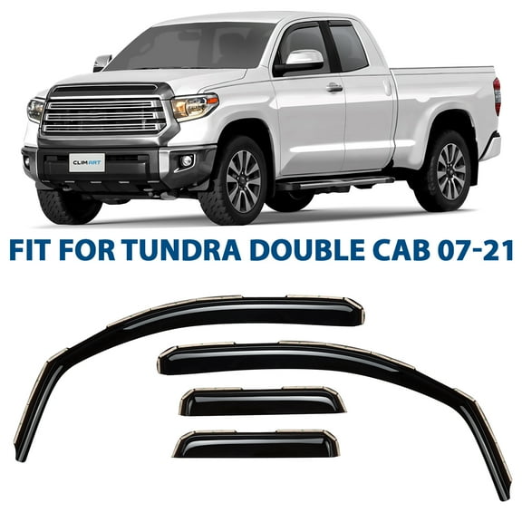 CLIM ART in-Channel Incredibly Durable Rain Guards for Toyota Tundra 2007-2021 Double Cab, Original Window Deflectors, Vent Window Visors, Vent Deflector, Dark Smoke Truck Accessories, 4 pcs-607065LP