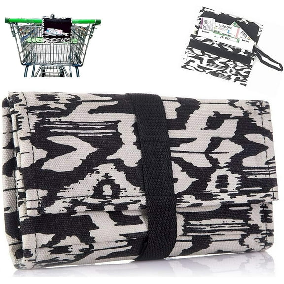 Modern Grocery Coupon Organizer for Purse - Wallet & Extreme Coupon Holder. Set Includes 24 Plastic Coupon Cards Dividers and Stickers. Material- High Quality Canvas. (BLACK & WHITE)