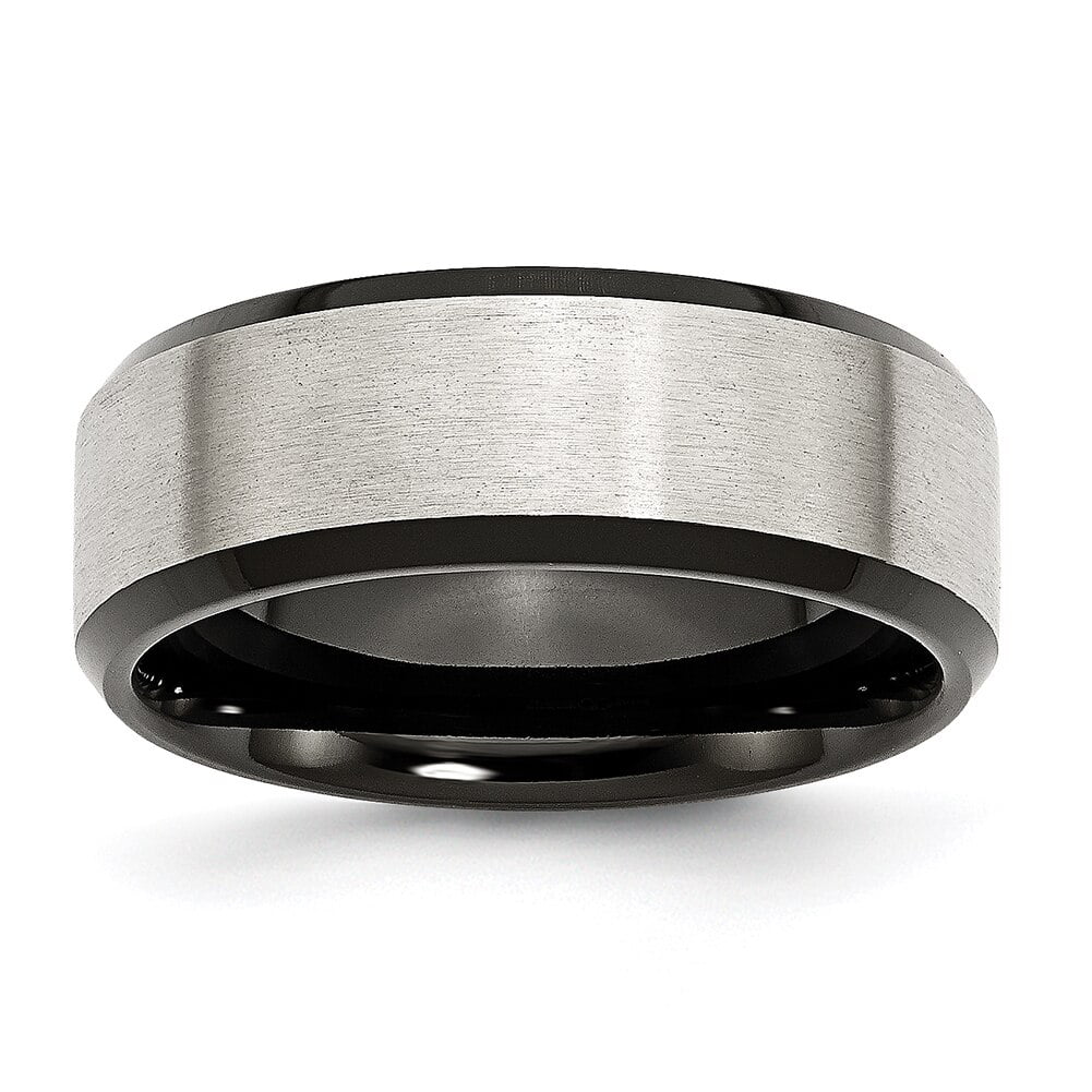 Details about   Stainless Steel Beveled Edge Black IP-plated 8 MM Brushed Wedding Band 