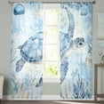 thumbnail image 3 of Blue Turtle Coastal Semi Sheer Curtains 84 Inch Length 2 Panels Set, Coral Beach Nautical Ocean Sheer Kitchen Curtain Privacy Voile Window Curtain for Living Room Bedroom Rod Pocket Drapes, 3 of 7