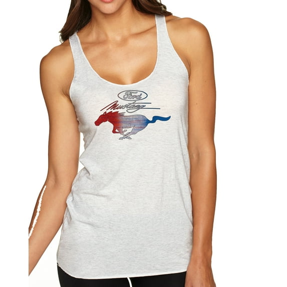 Wild Bobby, Classic Ford Mustang Car Logo, Cars and Trucks, Tri-Blend Racerback Tank Top, Heather White, Large