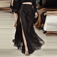 thumbnail image 3 of Falda de gasa de lujo para mujer, vestido largo de cintura alta con abertura lateral, diseño en capas, nuevo verano 2024, 3 of 5