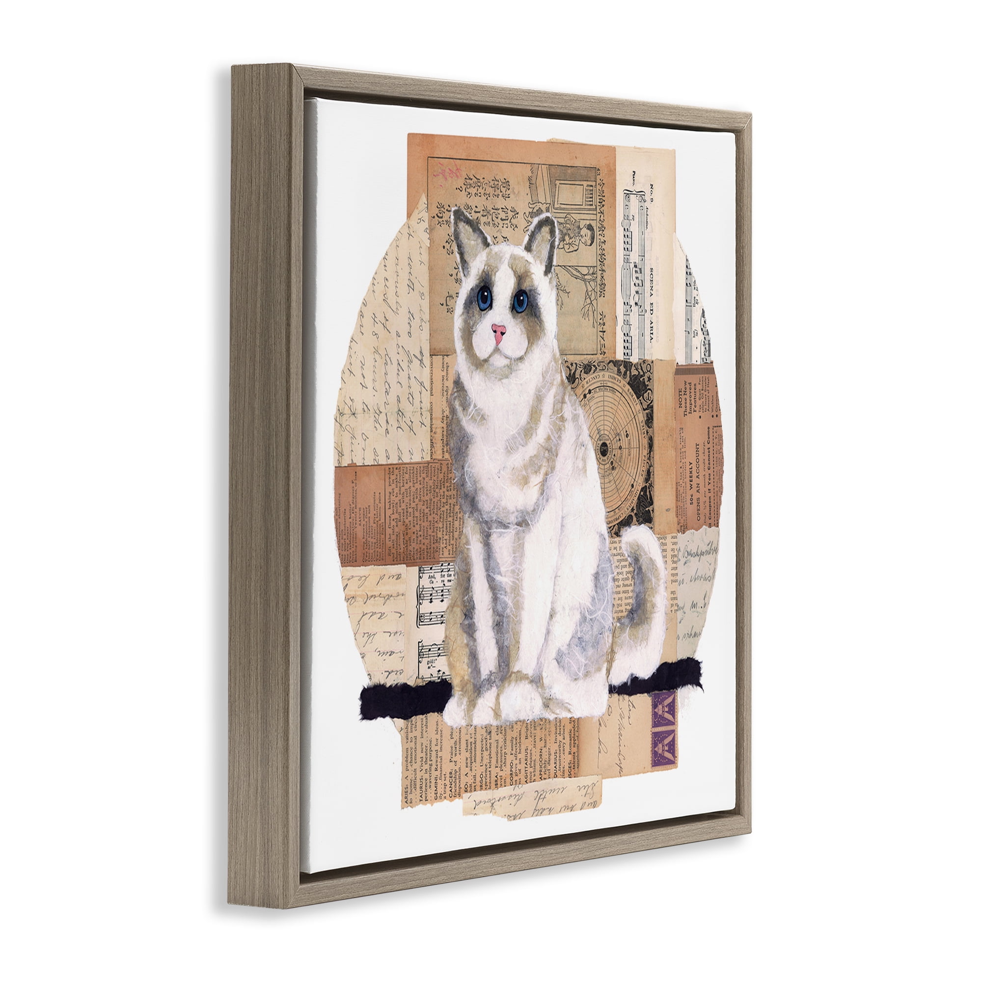 Stupell Industries Vintage Collage Cat Animals & Insects Painting Brown Floater Framed Canvas Art Print Wall Art, 18 x 18