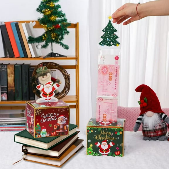 ZZkhGo Surprise Money Pull-Out Gift Box with 30 Plastic Bags Interactive Christmas Cash Gift Trick Pull Box DIY Party Favor Game