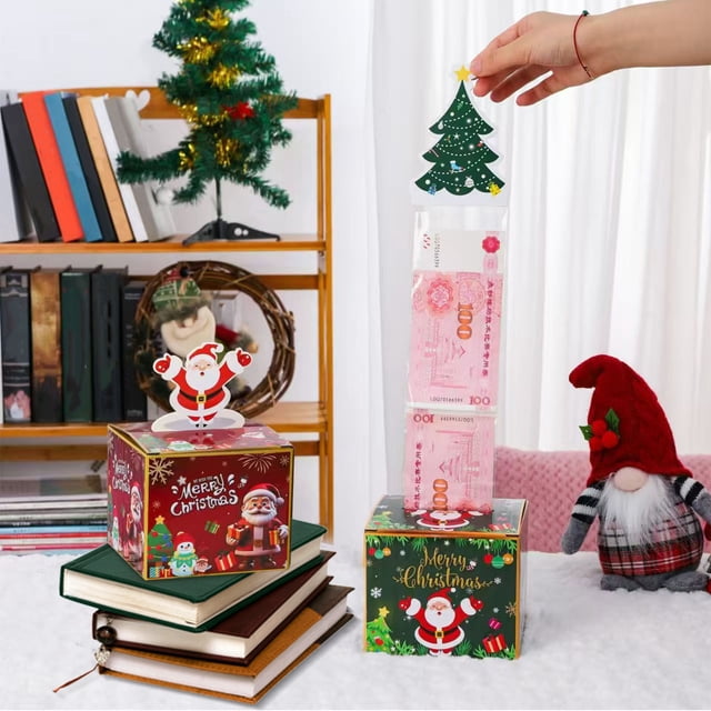 Xihbxyly Hucha Navideña Sorpresa, Diseño de Billetera Extraíble, Bolsas Transparentes para Dinero, Regalo Festivo, Decoración para Celebraciones, Personalizable, Incluye 1 Caja y 30 Bolsas.