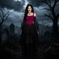 thumbnail image 2 of Women Gothic Halloween Costume Dress Medieval Renaissance Renaissance Vintage Cold Shoulder Butterfly Sleeve High-Low Mesh Gown for Halloween Party Cosplay Outfit, 2 of 5