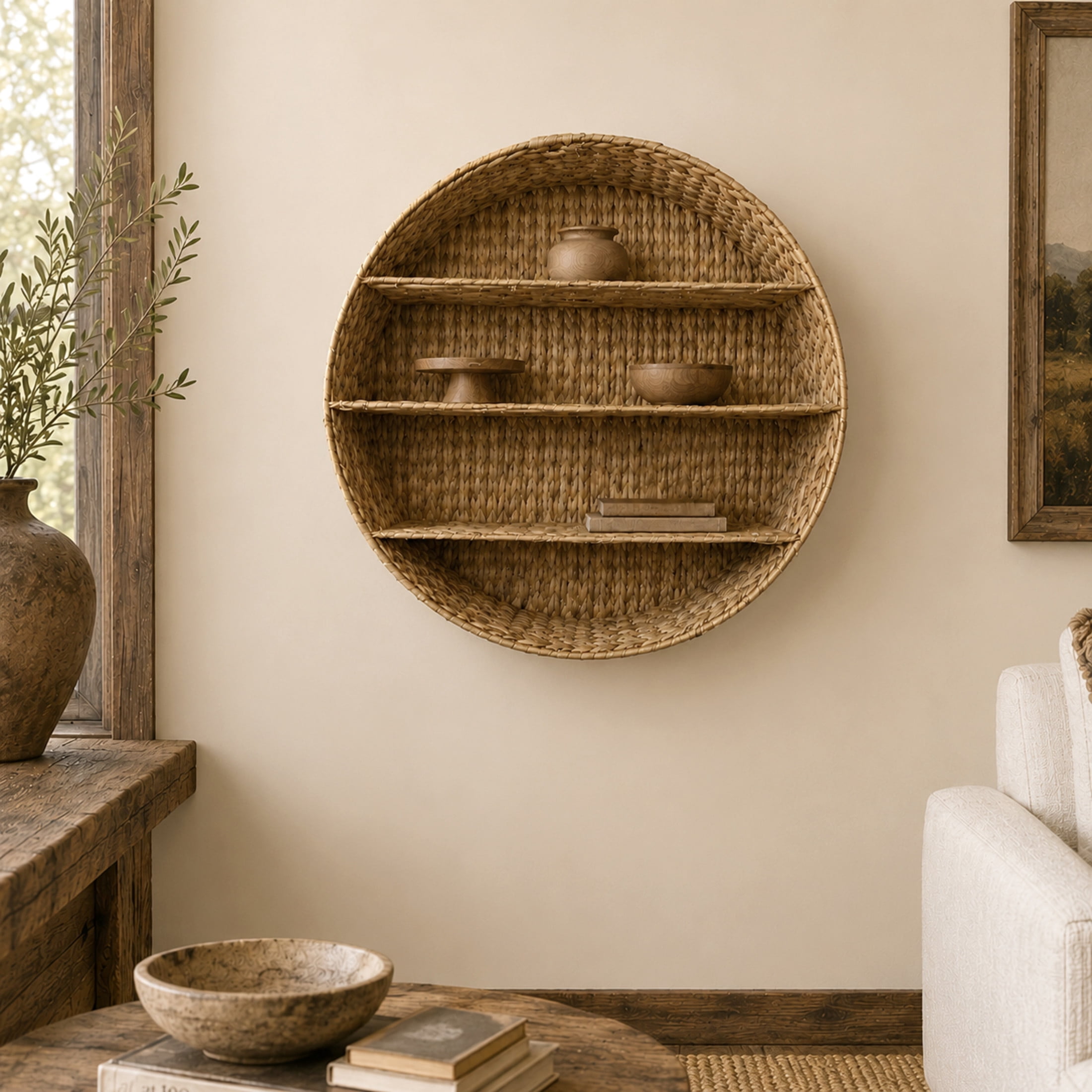 DecMode 24" x 6" Round 3-Tier Brown Wall Shelf