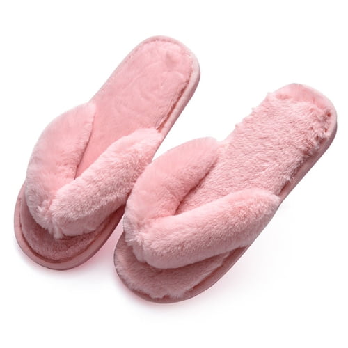 Skymirror Autumn Winter Women Home Flip Flops Faux Bunny Fur Fluffy Anti-Skid Slippers