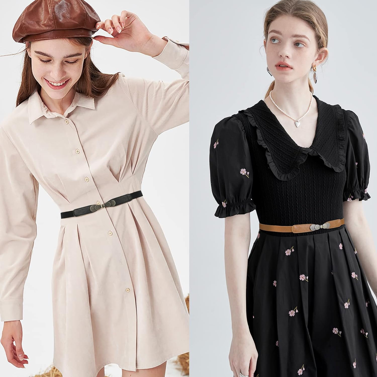 Women Skinny Elastic Stretch Belt for Dresses Retro Ladies 