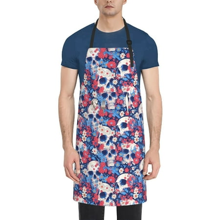 

Tebeau daisy Skull red flower Print Waterproof Cooking Aprons Adjustable Bib Soft Chef Apron with 2 Pockets for Men Women