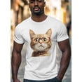 thumbnail image 2 of Cat in Glasses Men's T Shirts Cute Kitten T-Shirt for Men Crew Neck Tees Cotton Tops, White, 2XL, 2 of 7