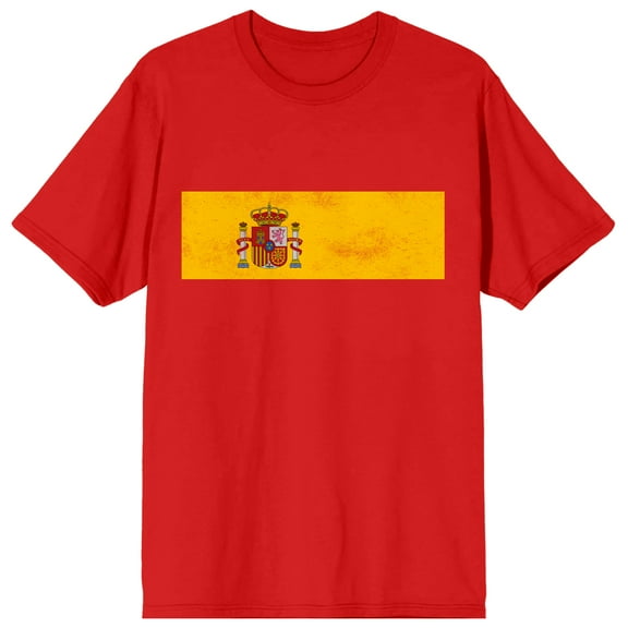 Spain flag on Red Ground Adult Crew Neck Short Sleeve T-shirt - XXL