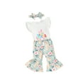 thumbnail image 3 of Musuos Kid Girls Pants Set, 12 18 24M 3 4T Fly Sleeve Letters Print T-shirt with Bunny Print Flare Pants and Headband Easter Outfit, 3 of 10