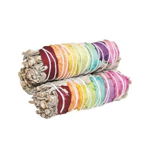 7 Chakra Sage (White Sage With 7 Color Rose Petals) Smudge 4" Sticks
