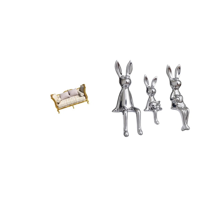Sofá De Madera En Miniatura Y Figuras De Una Familia De Conejos. Estatuas Para Mesa De Escritorio, Centro De Mesa, Adorno, Escultura De Animales Para Casa De Muñecas, Juguetes DIY, Escena De