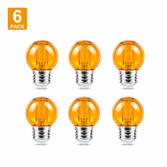 G40 Orange Globe LED Filament Light Bulbs, E26 Screw‑in Base, 1W 2700K Transparent Amber Round Decorative Lamp for Indoor Lighting 6‑Pack