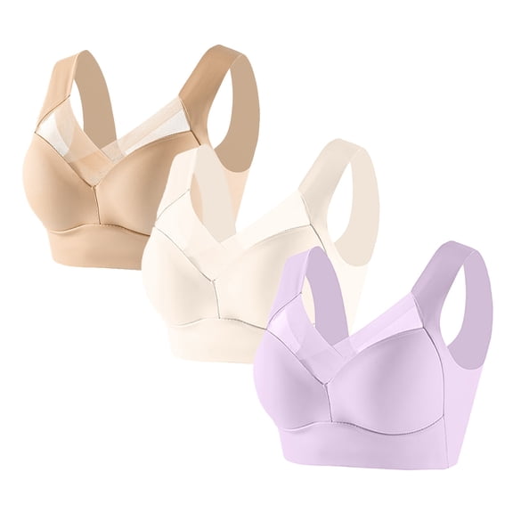 Tsesme 3 Pack Bras for Women Wireless Push-Up Seamless Breathable Bralette Full Cup Comfy Support Everyday Bra
