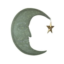 Zeckos Green Metal Textured Crescent Moon Wall Décor with Star Dangler