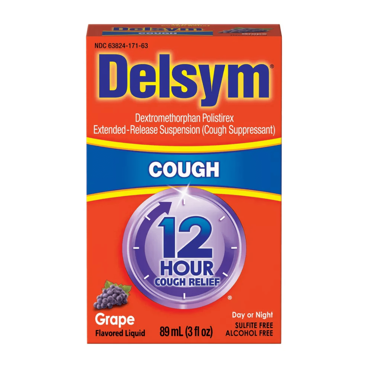 Delsym Adult 12 hour Cough Relief Suppressing Liquid Medicine, Grape Flavor, 3 fl oz