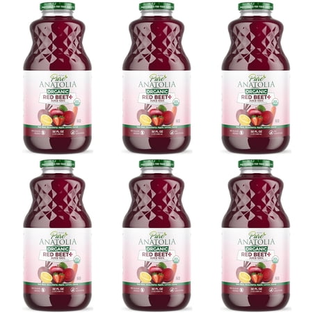 Organic t + Juice by - USDA Organic, Gluten Free, Vegan, No Preservatives, Non GMO, Rich in C, Immunity Boosting - Reusable 6 Glass Bottles of 32 fl oz.