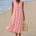 thumbnail image 2 of Lovzfmll Women's Decorative Button Linen Blend Pocket Shift Maxi Dress, Loose V Neck Sleeveless Casual Dress Pink, M, 2 of 8
