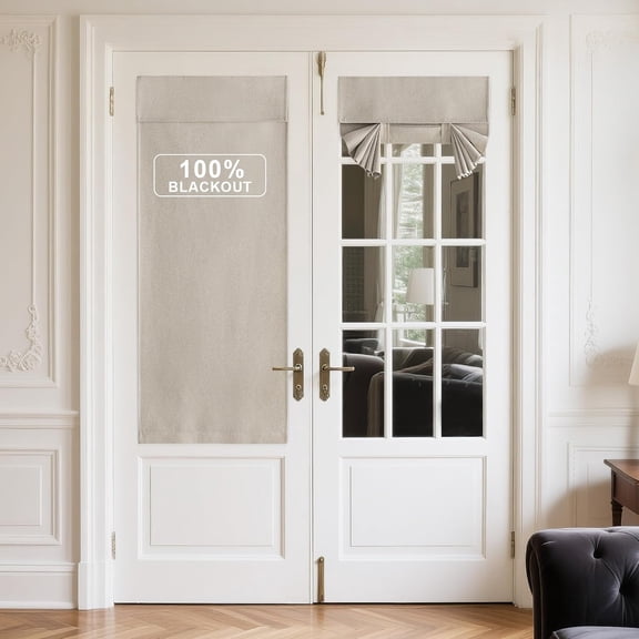 NICETOWN 100% Blackout Door Curtains, Linen Blended French Door Blinds Privacy Thermal Insulated Tricia Door Window Curtains for Patio Front Door Kitchen, Natural, 26"x69", 1 Panel