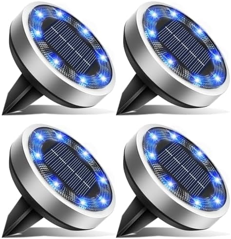 Btfarm 4 Pack Solar Lights Outdoor, 8 Led Solar Ground Lights (Blue), Solar Lights Outdoor, Solar Lights Outdoor Waterproof