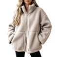 thumbnail image 2 of FASHOFT Fuzzy Fleece Jackets for Women Fall Winter Warm Long Sleeve Sherpa Coats Casual Full Zip Up Outerwear with Pockets Beige M, 2 of 4