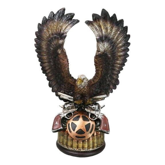Patriotic Eagle With Open Wings On 2 Pistols Western Star and Bullets Figurine