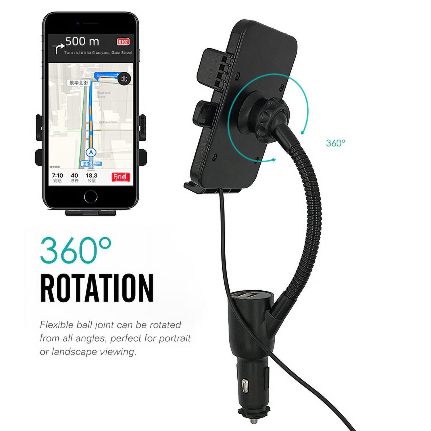Cigarette lighter dual usb smart fast charging Qi Car wireless charging  universal navigation mobile phone bracket
